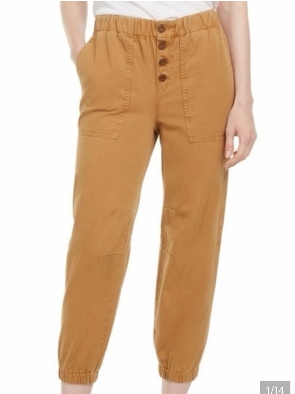 Free People Women's Camel Cadet Utility Safari Cropped Jogger Pant Button Fly S